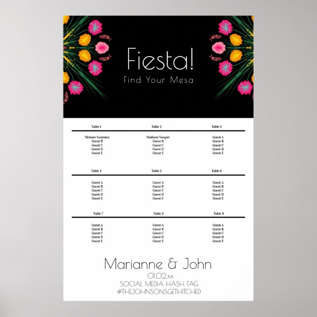 Poster Gráfico de Assentos de Casamento Fiesta Aniversári (Frente)