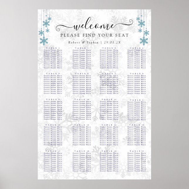 Poster Gráfico de Assentos de Casamento Floco de Neve de  (Frente)