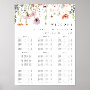 Poster Gráfico de Assentos de Casamento Flor Silvestre Ca