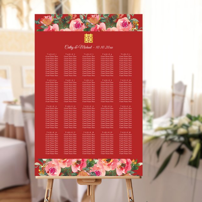 Poster Gráfico de assentos de casamento florais vermelho- (Criador carregado)