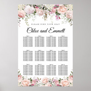 Poster Gráfico de Assentos de Casamento Floral 12-Mesa, 