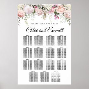 Poster Gráfico de Assentos de Casamento Floral 15-Mesa R
