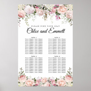Poster Gráfico de Assentos de Casamento Floral 4 Mesas, C