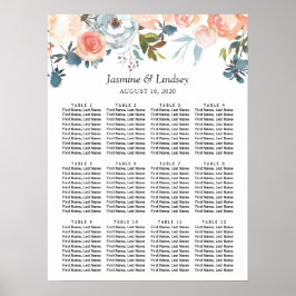 Poster Gráfico de Assentos de Casamento Floral Aquarela P