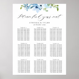 Poster gráfico de assentos de casamento floral azul claro