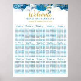Poster Gráfico De Assentos De Casamento Floral Azul E Dou