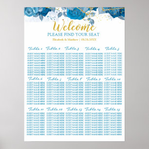 Poster Gráfico De Assentos De Casamento Floral Azul E Dou