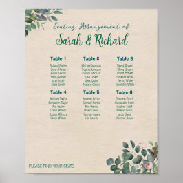 Poster Gráfico de Assentos de Casamento Floral Blush Sage