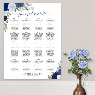 Poster Gráfico de Assentos de Casamento Floral Boho Azul 