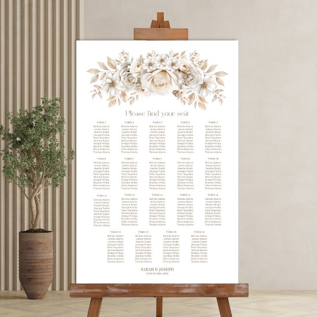 Poster Gráfico de Assentos de Casamento Floral Branco 19  (Criador carregado)
