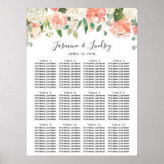 Poster Gráfico de Assentos de Casamento Floral Branco Cor