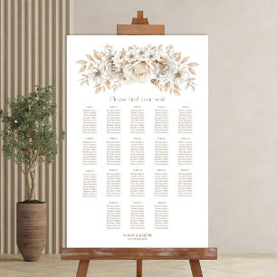 Poster Gráfico de Assentos de Casamento Floral Branco de