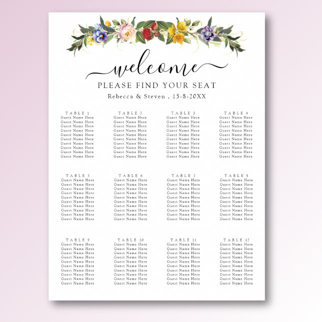 Poster Gráfico de assentos de casamento Floral Chic Vinta (Criador carregado)