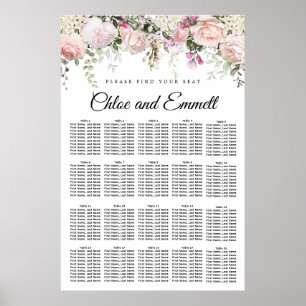 Poster Gráfico de Assentos de Casamento Floral de 20 Mes