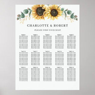 Poster Gráfico de Assentos de Casamento Floral de Girasso