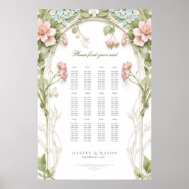 Poster Gráfico de Assentos de Casamento Floral de Hortêns