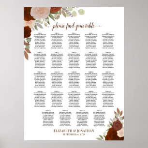Poster Gráfico de Assentos de Casamento Floral de Outono