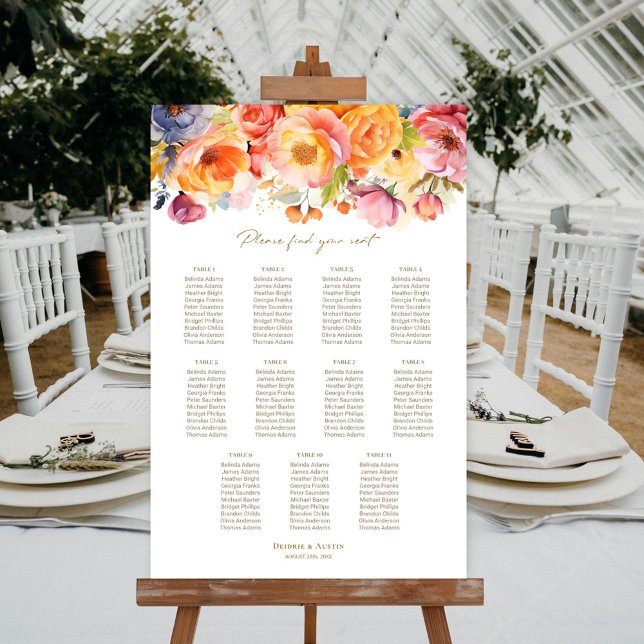 Poster Gráfico de Assentos de Casamento Floral de Primave (Criador carregado)