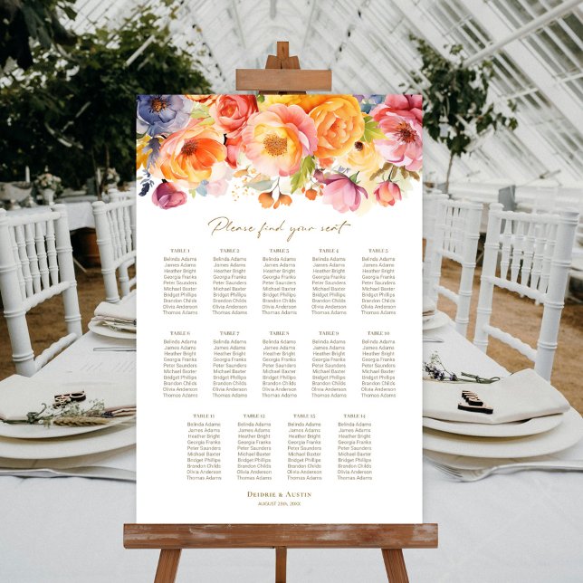 Poster Gráfico de Assentos de Casamento Floral de Primave (Criador carregado)