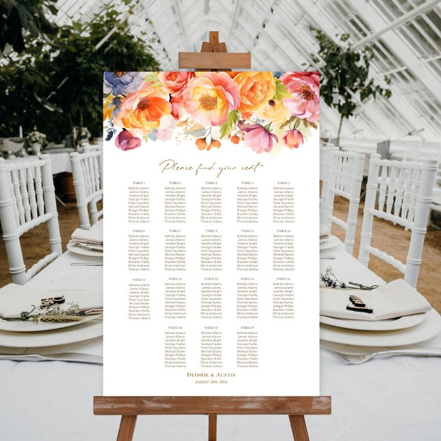 Poster Gráfico de Assentos de Casamento Floral de Primave (Criador carregado)