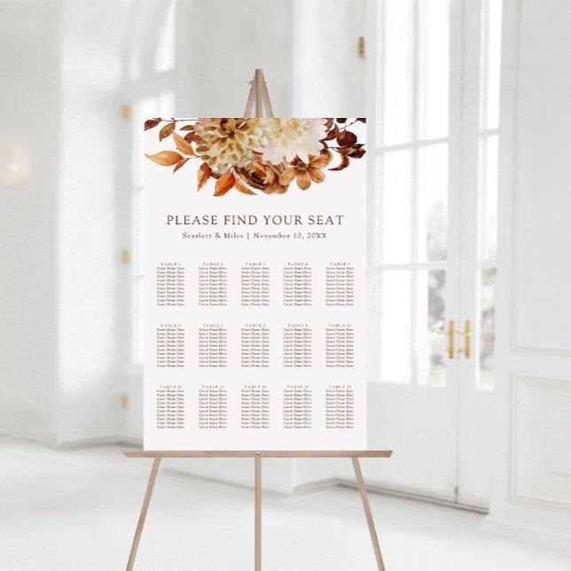 Poster Gráfico de Assentos de Casamento Floral de Terraco (Fall Terracotta Floral Wedding Seating Chart
)
