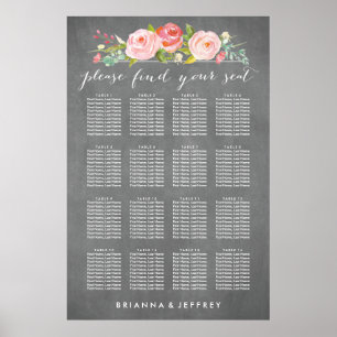Póster Gráfico de Assentos de Casamento Floral do Jardim