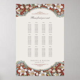 Poster Gráfico de Assentos de Casamento Floral Elegância 