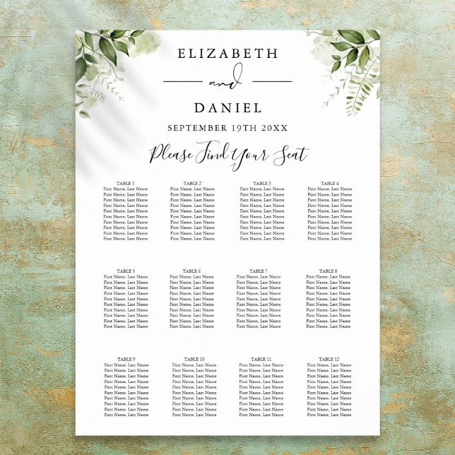 Poster Gráfico de Assentos de Casamento Floral Elegante (Floral Greenery Elegant Wedding Seating Chart)