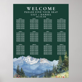 Poster Gráfico de Assentos de Casamento Floral Esmeralda 