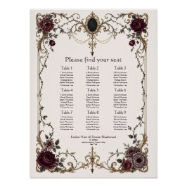 Póster Gráfico de Assentos de Casamento Floral Gótico Vit