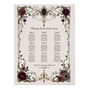 Póster Gráfico de Assentos de Casamento Floral Gótico Vit