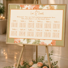 Poster Gráfico de Assentos de Casamento Floral Laranja