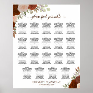 Poster Gráfico de Assentos de Casamento Floral Laranja de
