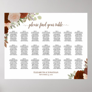 Poster Gráfico de Assentos de Casamento Floral Laranja Fe