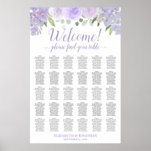Poster Gráfico de Assentos de Casamento Floral Lavanda co