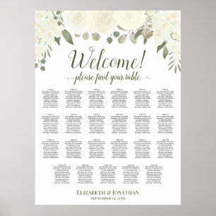 Poster Gráfico de Assentos de Casamento Floral Marfim Bra