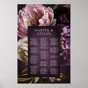 Poster Gráfico de Assentos de Casamento Floral Maximalist