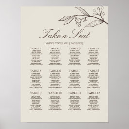 Poster Gráfico de Assentos de Casamento Floral Minimalist