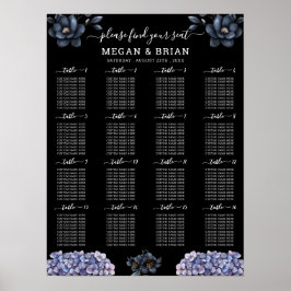 Poster Gráfico de Assentos de Casamento Floral Preto Mal-