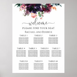 Poster Gráfico de Assentos de Casamento Floral Profundo L