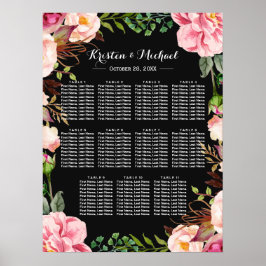 Poster Gráfico de Assentos de Casamento Floral Romântico