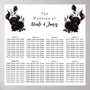 Poster Gráfico de Assentos de Casamento Floral Romântico 