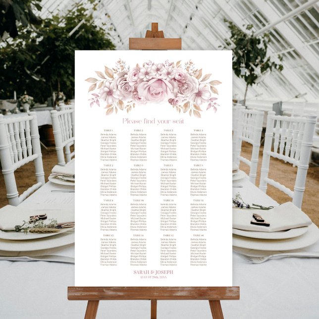Poster Gráfico de Assentos de Casamento Floral Rosa com 1 (Criador carregado)