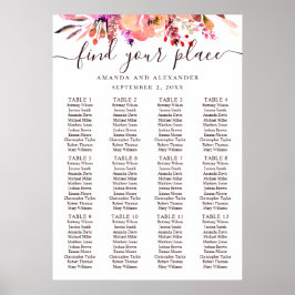 Poster Gráfico de assentos de casamento floral rosa em aq