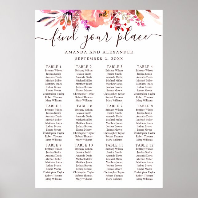 Poster Gráfico de assentos de casamento floral rosa em aq (Frente)