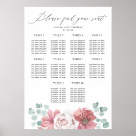 Poster Gráfico de Assentos de Casamento Floral Rosa Empoe