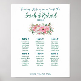 Poster Gráfico de Assentos de Casamento Floral Rosa Vibra