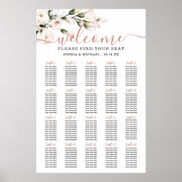 Poster Gráfico de Assentos de Casamento Floral Rosado