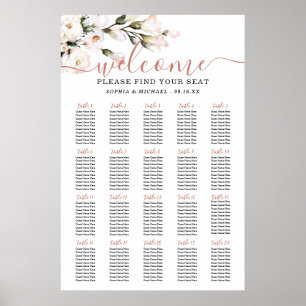 Poster Gráfico de Assentos de Casamento Floral Rosado