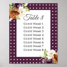 Poster Gráfico de Assentos de Casamento Floral Roxo Chic
